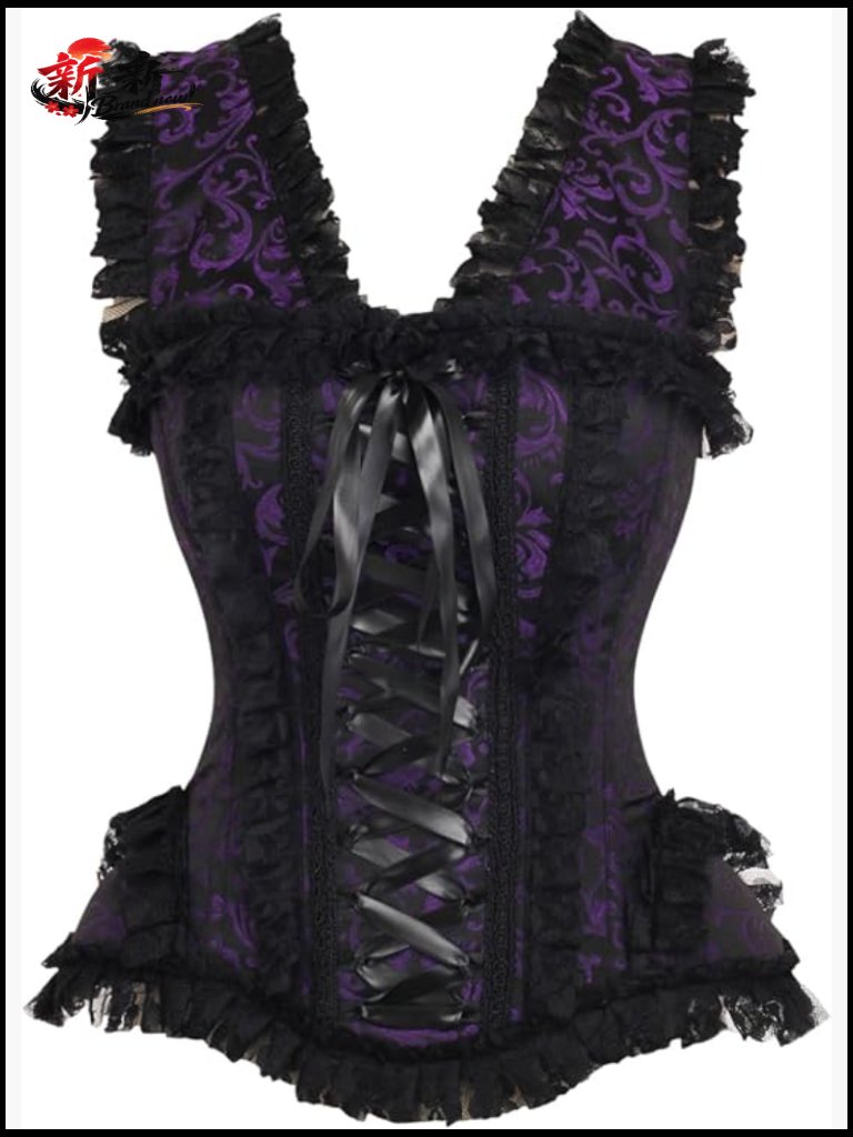 Brocade & Lace Steel Boned Corset With Cap Sleeves